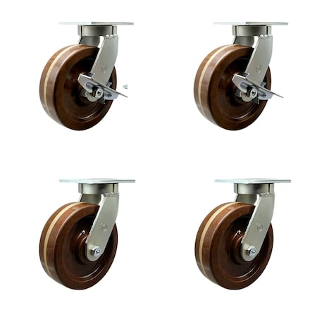 Service Caster 10'' Heavy Duty High Temp Phenolic Caster Set 4 Swivel Locks 2 Brakes, 4PK CRAN-KP92S1030-PHRHT-SLB-BSL2-BSL2